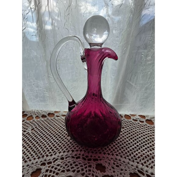Vintage Amethyst Purple Glass Decanter With Stopper & Clear Handle - Picture 1 of 10